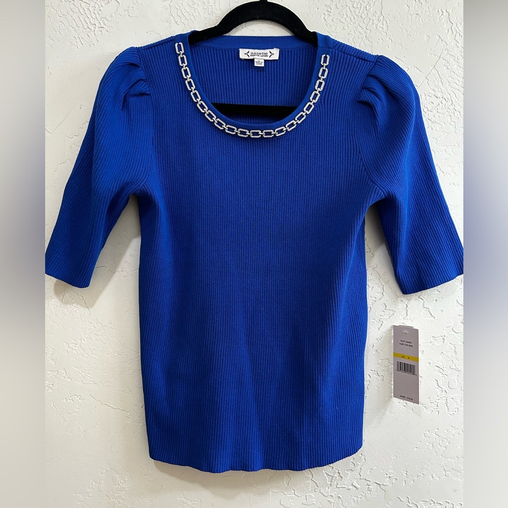 Nanette Lepore Royal Blue Top with Chain Accent